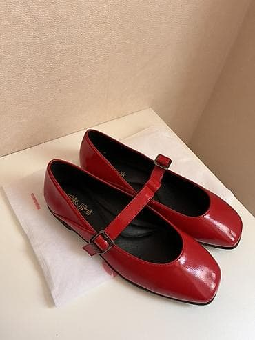 baletka: Qırmızı Mary Jane balet ayaqqabıları - Model: Mary Jane, zolaqlı və — 5