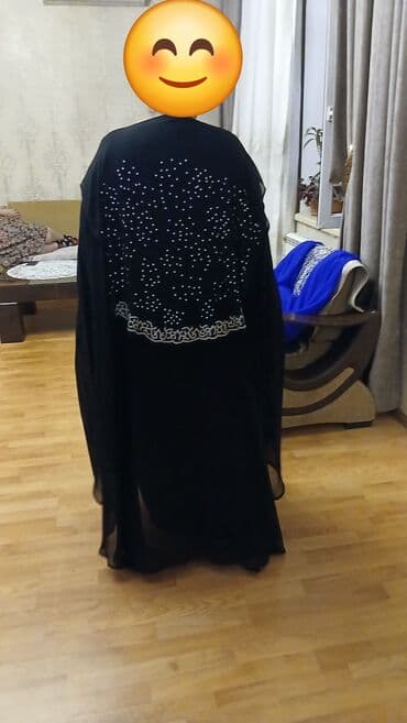 hazır hicab modelleri: Qara şifon abaya/kaftan - Model: geniş, “batwing” üslublu abaya – — 2