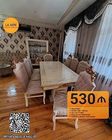 Qonaq otağı üçün, Açılmayan, Dördbucaq masa, 6 stul