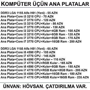 h310: Kompüter üçün Ana Platalar 📍Ünvan: Bakı şəh, Suraxanı ray, Hövsan qəs — 2