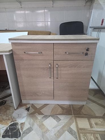ofis ucun: Ofis mebel dəsti – L formalı rəis masası, köməkçi masa, şkaf və 2 ədəd — 2