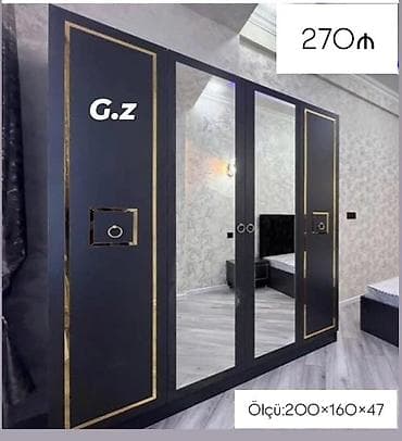 4 qapılı, Güzgülü, Qara, Açılan, Düz dolab