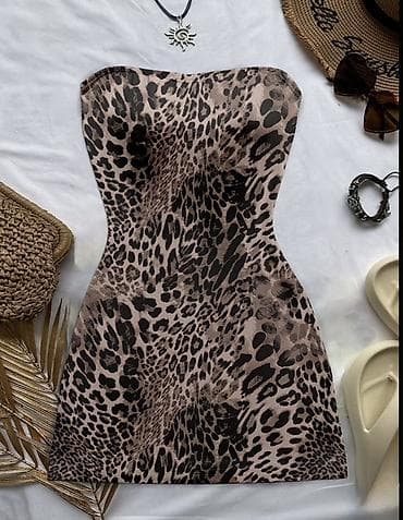 qısa donlar 2023: Leopar naxışlı strapless mini don — 1