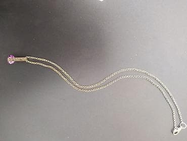 gumus 51: Zəncirli boyunbağı – bənövşəyi daşlı asma - Material: metal zəncir — 1