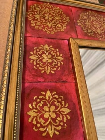 зеркало со столиком: Зеркало Настенное, Прямоугольник, Декоративное, Ручная работа — 2