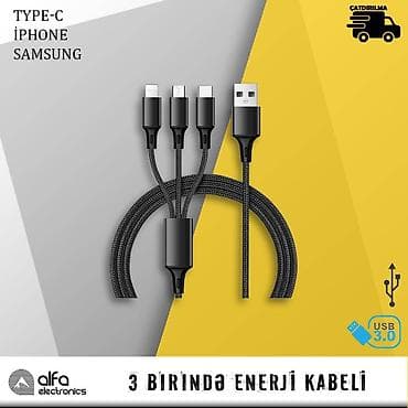 3 başlıqlı (micro usb, type-c, iphone) şarj kabeli təqdim edirik lalafo.az -da 3 başlıqlı (micro usb, type-c, iphone) şarj kabeli təqdim edirik