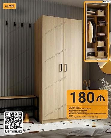 paltar dolab: - Məhsul: 2 qapılı dolab (Kod: 1697) - Ölçülər: Dərinlik 47 sm × — 1