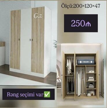 шкаф для документов с замком: Açılan, 3 qapılı Düz dolab, Qarderob, paltar dolabı — 1