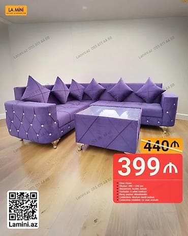 Məhsul: Künc divan dəsti - Ölcülər: 280 × 200 sm - Mexanizm: Açılan