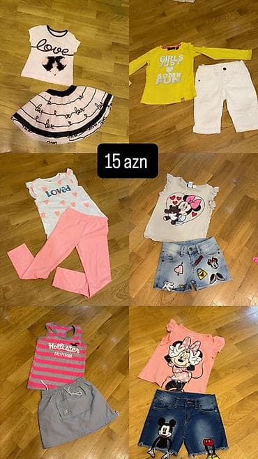 Uşaq geyimi və ayaqqabıları: Uşaq geyim dəstləri - Ağ-qara “love” yazılı qısaqol köynək + uyğun — 1