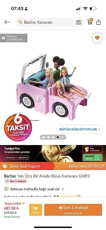 oyun sekilleri: Orgınal barbıe karavan,540manata alınıb,tezedır — 5