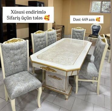 Qonaq otağı üçün, Yeni, Açılmayan, Dördbucaq masa, 6 stul
