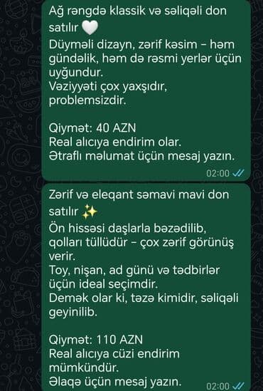 Futbolka və maykalar: Zərif və eleqant səma-mavi don satılır. - Ön hissəsi və manjetləri — 2