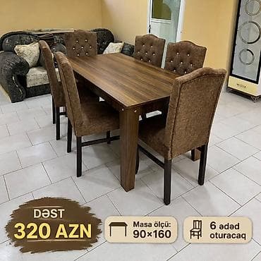 Qonaq otağı üçün, Yeni, Açılmayan, Dördbucaq masa, 6 stul — 1