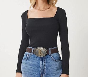 Svitşotlar: Qadın uzunqol trikotaj bluz - Rəng: qara - Dizayn: kvadrat dekolte — 2