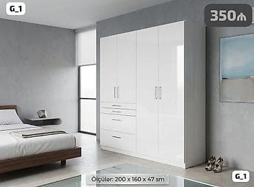 4 qapılı, Siyirməli, Ağ, Açılan, Düz dolab