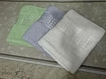 tekstil: Məxməri toxumalı hamam dəsmalları dəsti - Rənglər: açıq yaşıl — 2