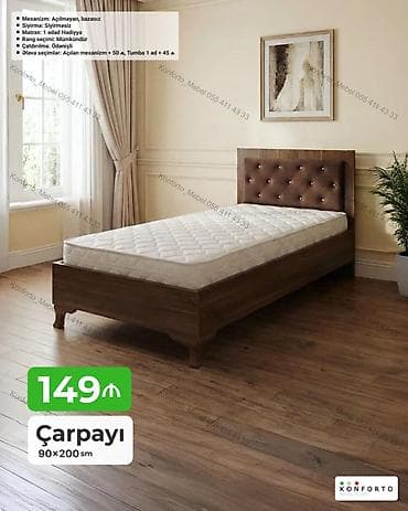 Mebel: Çarpayı – 90×200 sm - Ölçü: 90×200 sm - Mexanizm: Açılmayan, bazasız — 1