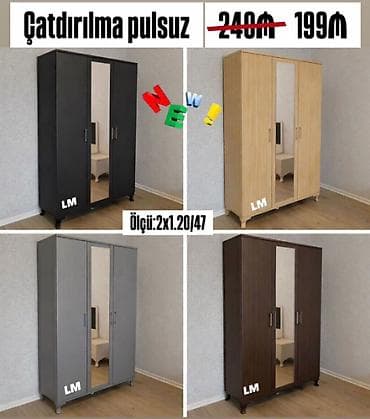 paltar dolab: Üç qapılı dolablar təmiz laminatla 📌 Qiymət : 199₼ Ölçü : 2 x 1.20 — 1