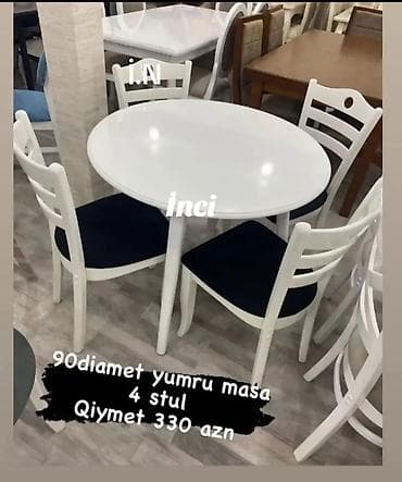 plasmas masalar: Mətbəx üçün, Yeni, Açılmayan, Yumru masa, 4 stul — 1