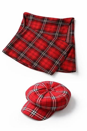 Uşaq geyimi və ayaqqabıları: Qırmızı rəngli, xətli (skotç) naxışlı qız uşağı üçün şprt ətək və — 3