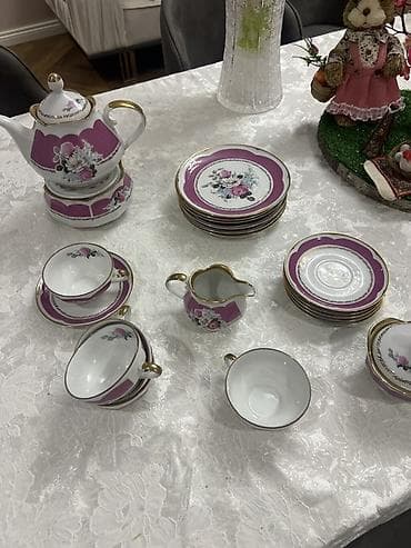 çayni servis: Çay dəsti, rəng - Bənövşəyi, Farfor, 6 nəfərlik, Almaniya — 2