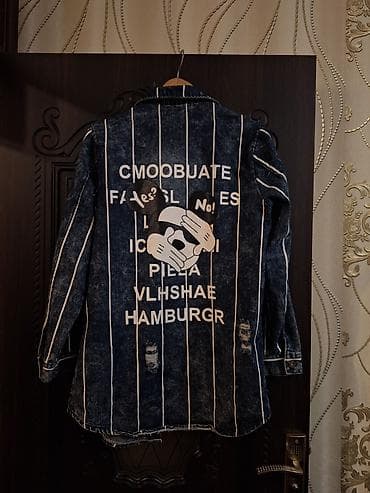 jins pencek: Uzun cins pencək – zolaqlı, qara-mavi “stonewash” effektli dizayn — 2