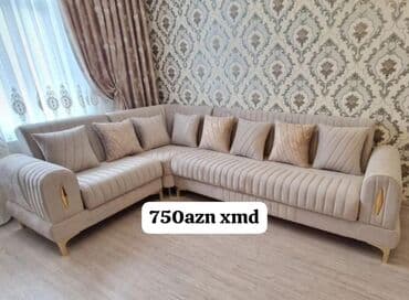 saloglu mebel kunc divanlar qiymetleri: Künc divan dəsti - Zərif, müasir dizayn: yumşaq parça üzlük, qızılı — 3