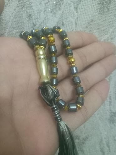 Çantalar: Hematit təsbeh – silindrik qara-boz muncuqlu, aralarında qızılı rəngli — 3