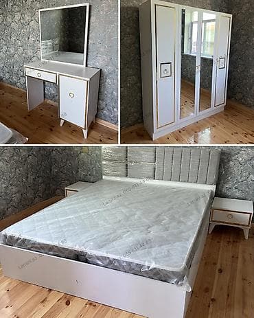 matras sumqayit: Yataq Dəsti Müasir dizaynlı, ağ-qızılı detallı komplekt: çarpayı — 1