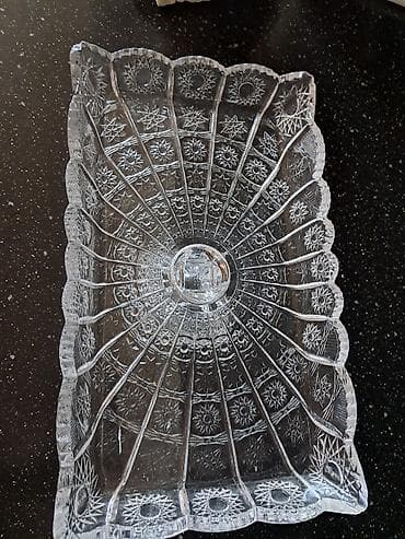 meyve qabı: Kəskin naxışlı şüşə/bohemiya üslublu ayaqlı meyvə və şirniyyat qabağı — 2