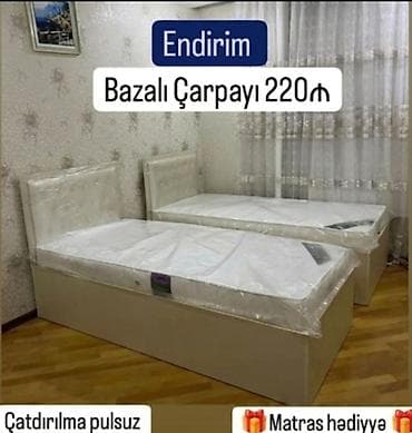 Ev üçün mebel: Yeni, Təknəfərlik çarpayı, Bazalı, Matras ilə, Siyirməsiz, Azərbaycan — 1