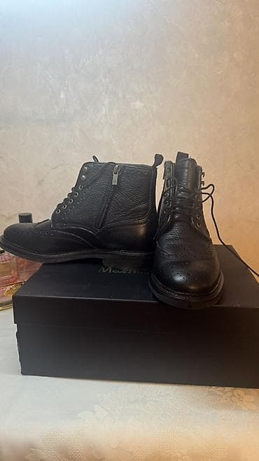 Kişi üçün Massimo Dutti qara dəri broqri (wingtip) çəkmələr Yenidi