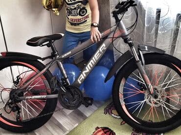 ANMIER markalı, boz - narinci rəngdə dağ velosipedi. Bu velosiped disk