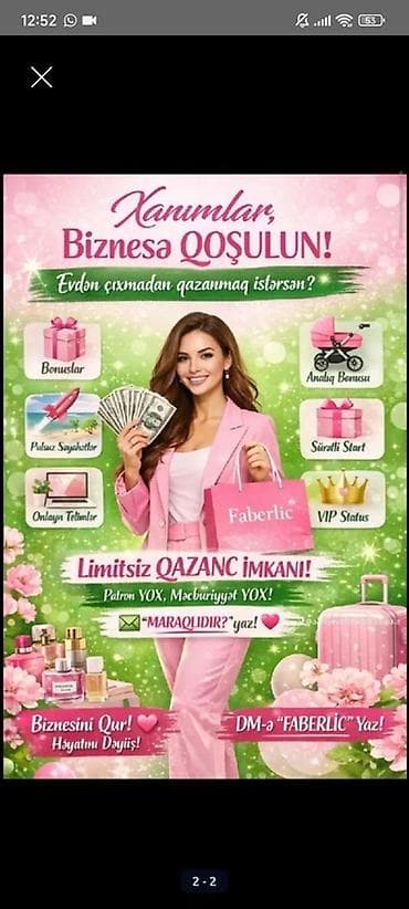 Hazır biznes: Xanımlar üçün Faberlic biznesinə qoşulma imkanı Evdən çıxmadan — 1