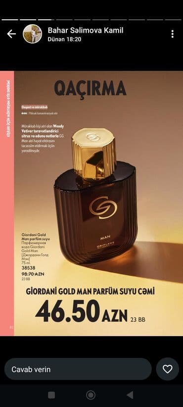 Giordani Gold Man parfüm suyu – 75 ml - Növ: kişi üçün parfüm suyu