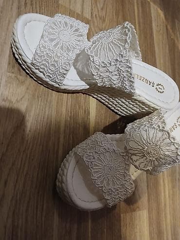 женские босоножки на танкетке: Ağ rəngli qadın platforma sandaleti - Brend: Sanzetti (içlikdə loqo) - — 1