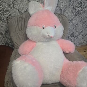 qız oyuncaqları: Nəhəng plyuş dovşan oyuncağı - Rəng: açıq çəhrayı və ağ - Yumşaq, sıx — 3