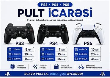 аренда ps5: PS3, PS4 və PS5 üçün pult icarəsi - PS3 pultu: - 1 günlük: 5 AZN — 1