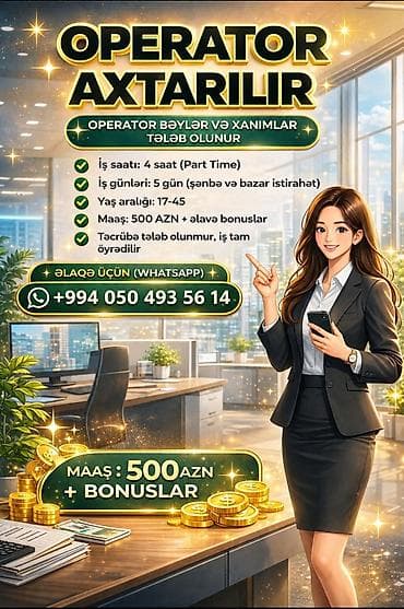 part time i: Çağrı mərkəzi operatoru tələb olunur, 18-29 yaş, Təcrübəsiz, Aylıq ödəniş — 1