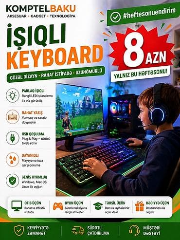 stikeri za laptop: Məhsulların təsviri: 1) İşıqlı Keyboard – 8 AZN (yalnız bu həftəsonu) — 1