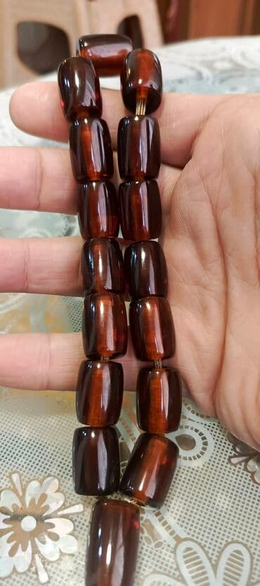 minalı bijuteriyalar: Kehreba tesbeh - Material: sixma kehreba - Forma: Hər boncuk fıçıvari — 3