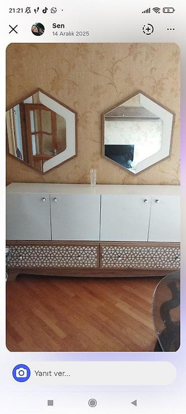 haçar naboru: Qonaq otağı üçün TV stendi və bufet dəsti - Rəng və material: ağ və — 1