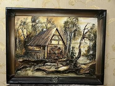 adsiz tablo: Əsər: “Köhnə daxma” mövzusunda relyef tablo Dəridən - Texnika: qarışıq — 1