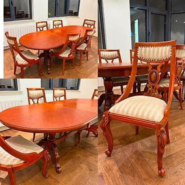 stulla: Qonaq otağı üçün, İşlənmiş, Açılmayan, Oval masa, 6 stul — 1