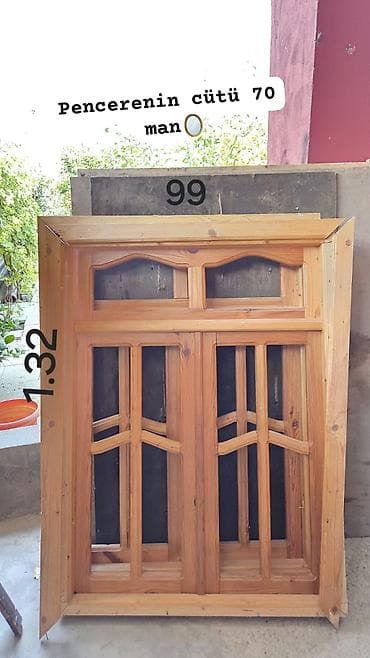 metbex perdesi: İkili Taxta pəncərə, Еni: 99 sm, Uzunluğu: 132 sm — 1