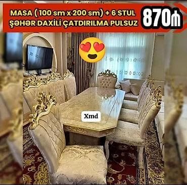 Qonaq otağı üçün, Yeni, Açılmayan, Dördbucaq masa, 6 stul