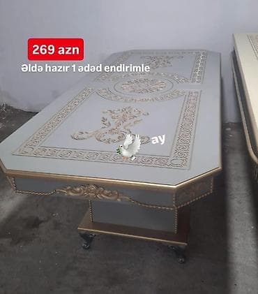 ev mebel: Klassik üslubda dekorativ naxışlı masa - Üst hissə: boz tonlarda — 1