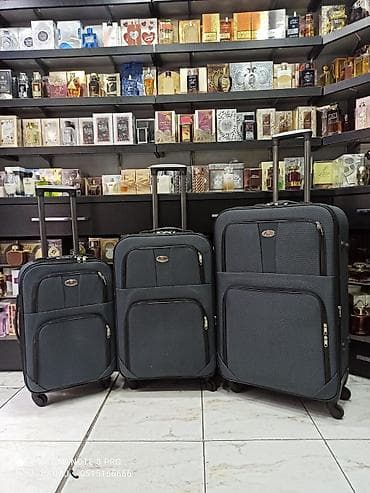 parca camadan: 3’lük tekstil səfər çamadan dəsti - Ölçülər: kiçik, orta və böyük (3 — 1