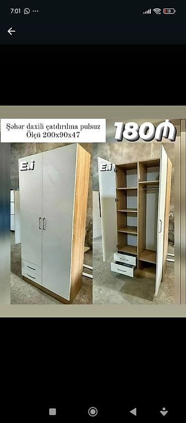 İkiqapılı paltar şkafı, ölçüsü 200x90x47 sm. Şkafın daxilində paltar — 1